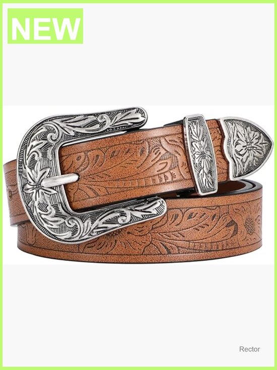 Vintage Floral Carved Western Belt - Faux Leather Adjustable Buckle main image 6